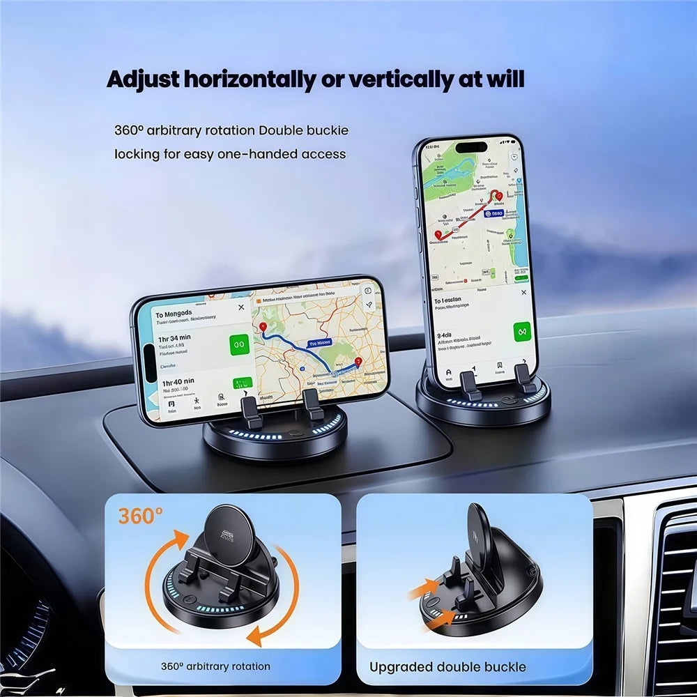 15W Wireless Fast Charger Auto Clamp 360 Degree Rotatable Car Dashboard Mount Phone Holder Bracket - Black - 6