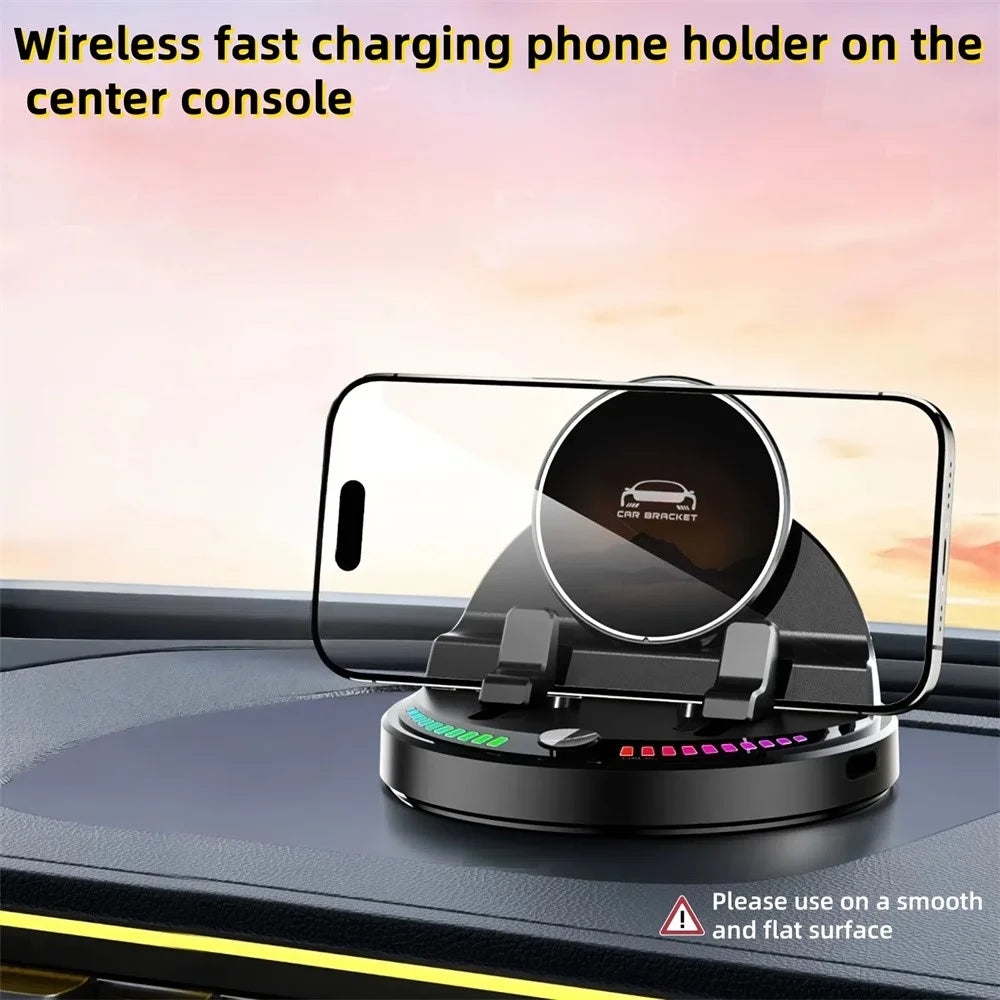 15W Wireless Fast Charger Auto Clamp 360 Degree Rotatable Car Dashboard Mount Phone Holder Bracket - Black - 7
