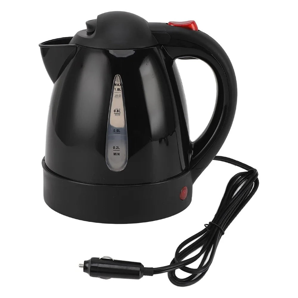 12V Portable Car Electric Water Kettle 1L 150W Fast Boiling Tea Kettle with Cigarette Lighter Cord (BPA Free, No FDA) - Black - 1