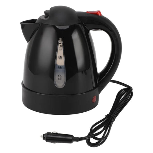 12V Portable Car Electric Water Kettle 1L 150W Fast Boiling Tea Kettle with Cigarette Lighter Cord (BPA Free, No FDA) - Black - 1