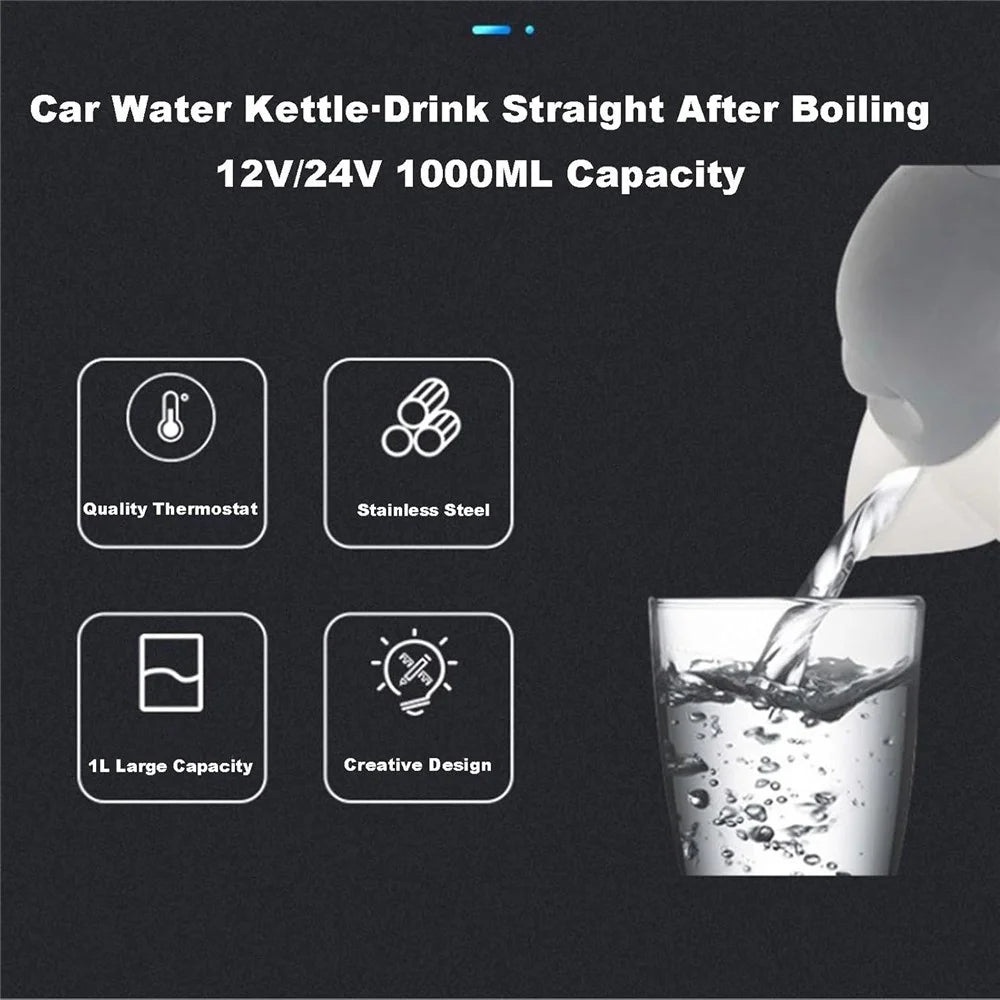 12V Portable Car Electric Water Kettle 1L 150W Fast Boiling Tea Kettle with Cigarette Lighter Cord (BPA Free, No FDA) - Black - 5