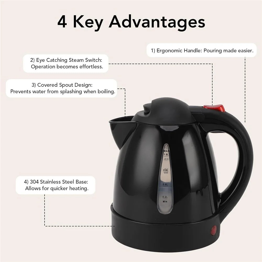12V Portable Car Electric Water Kettle 1L 150W Fast Boiling Tea Kettle with Cigarette Lighter Cord (BPA Free, No FDA) - Black - 6