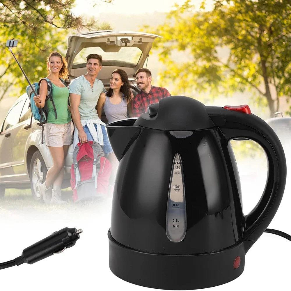 12V Portable Car Electric Water Kettle 1L 150W Fast Boiling Tea Kettle with Cigarette Lighter Cord (BPA Free, No FDA) - Black - 7