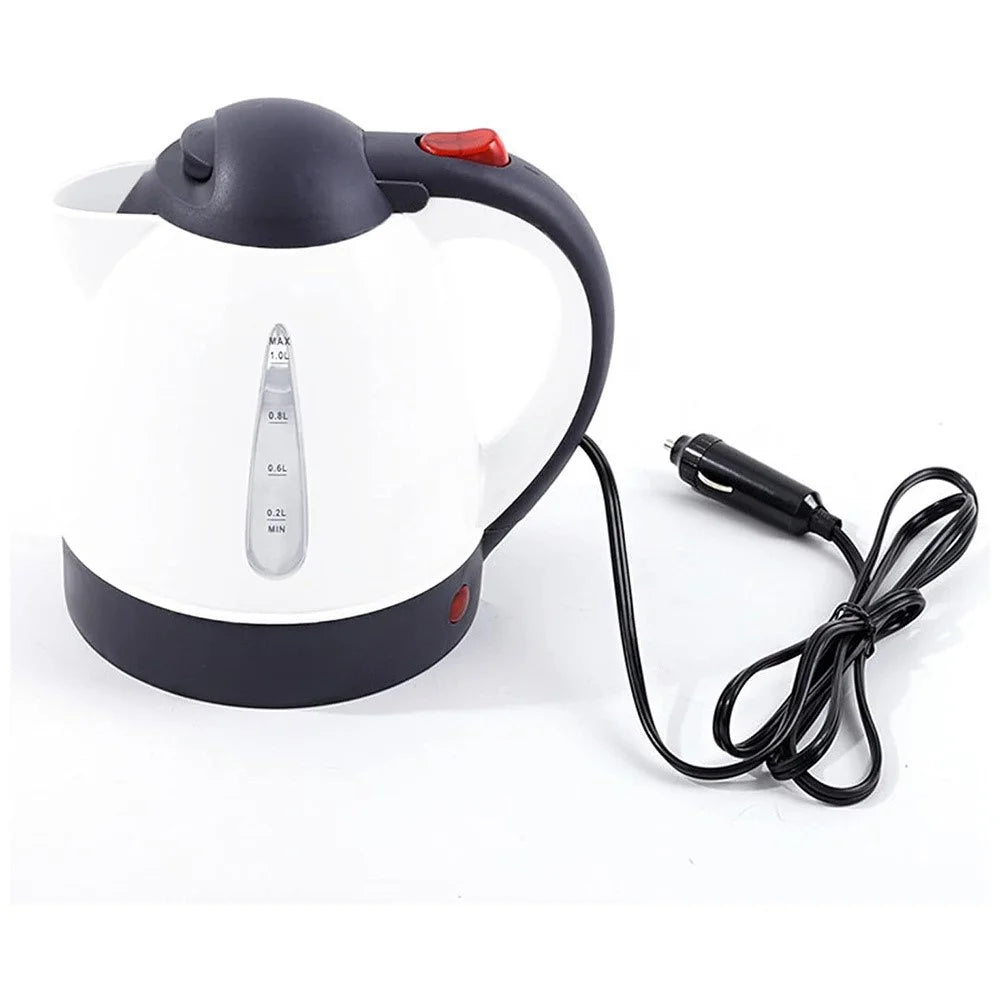 24V Portable Car Electric Water Kettle 1L 250W Fast Boiling Tea Kettle with Cigarette Lighter Cord (BPA Free, No FDA) - White - 1