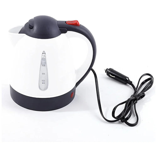 24V Portable Car Electric Water Kettle 1L 250W Fast Boiling Tea Kettle with Cigarette Lighter Cord (BPA Free, No FDA) - White - 1