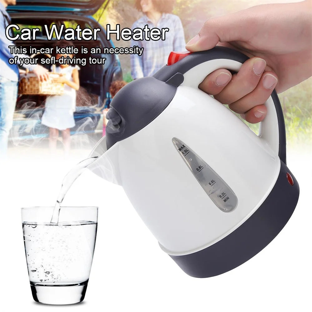 24V Portable Car Electric Water Kettle 1L 250W Fast Boiling Tea Kettle with Cigarette Lighter Cord (BPA Free, No FDA) - White - 5