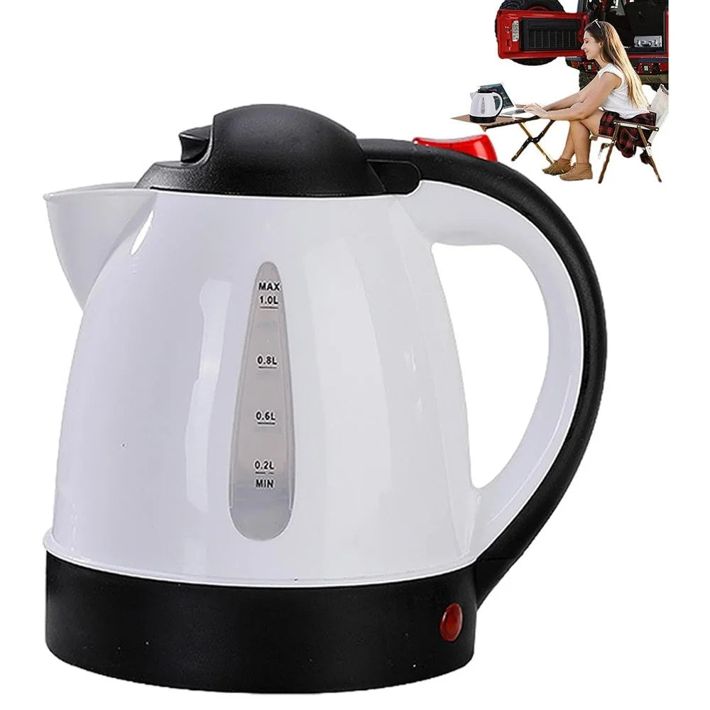 24V Portable Car Electric Water Kettle 1L 250W Fast Boiling Tea Kettle with Cigarette Lighter Cord (BPA Free, No FDA) - White - 7