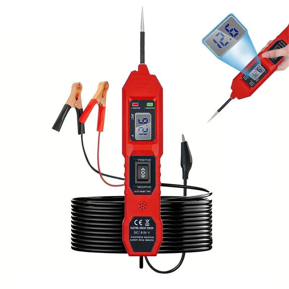 LCD Display Car Battery Circuit Tester 3.5-40V DC Automotive Electrical System Diagnostic Tool - Red - 1