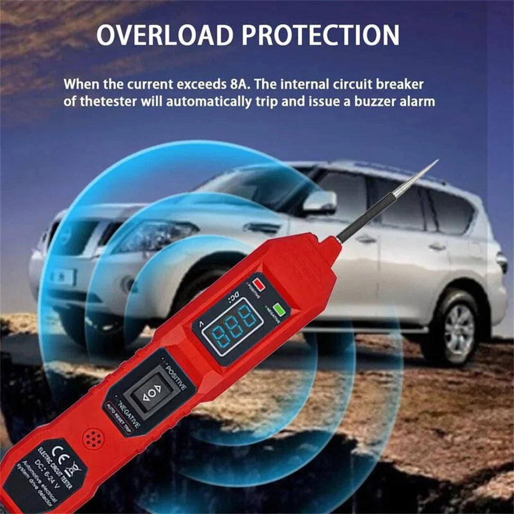 LCD Display Car Battery Circuit Tester 3.5-40V DC Automotive Electrical System Diagnostic Tool - Red - 2