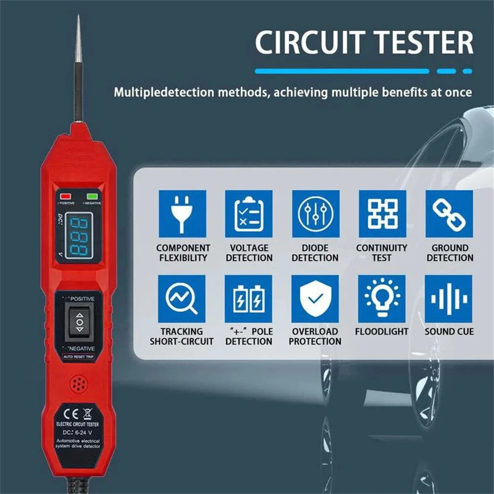 LCD Display Car Battery Circuit Tester 3.5-40V DC Automotive Electrical System Diagnostic Tool - Red - 3