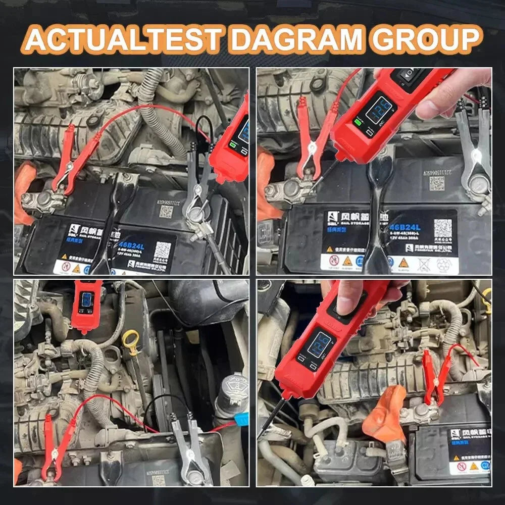LCD Display Car Battery Circuit Tester 3.5-40V DC Automotive Electrical System Diagnostic Tool - Red - 7