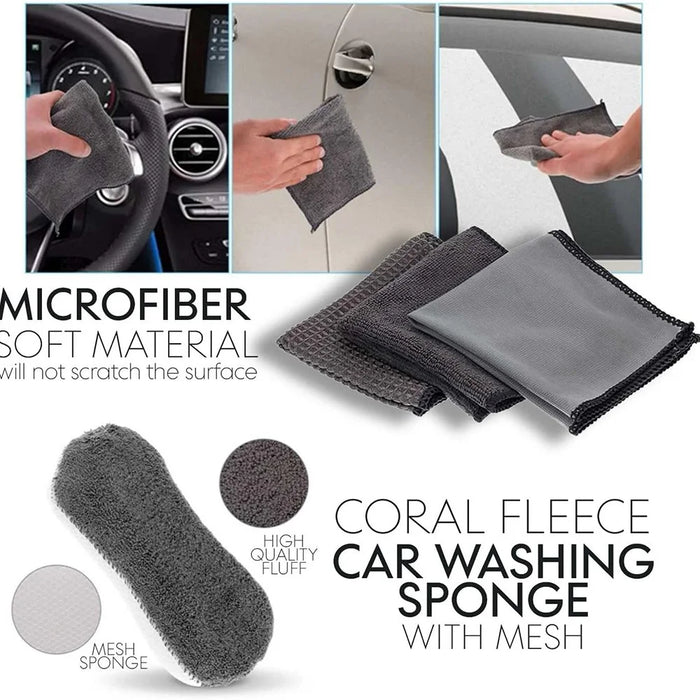 9Pcs Car Wash Kit Microfiber Towel Sponge Wax Applicator Wheel Brush Scratch Free Cleaning Set - Grey - 3