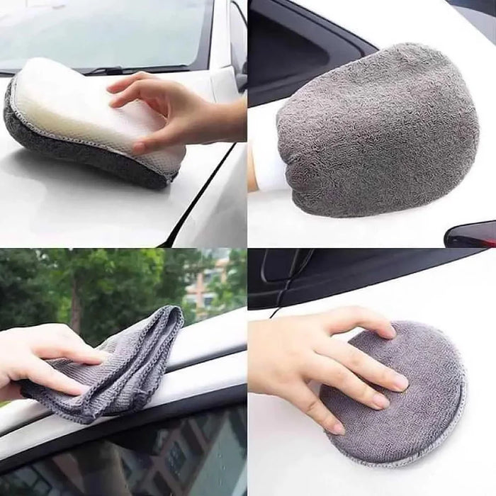 9Pcs Car Wash Kit Microfiber Towel Sponge Wax Applicator Wheel Brush Scratch Free Cleaning Set - Grey - 4