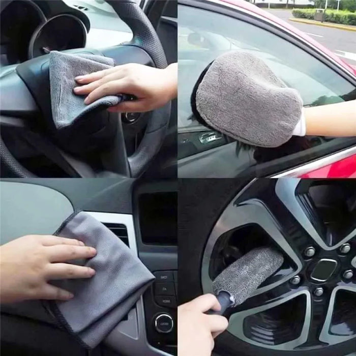9Pcs Car Wash Kit Microfiber Towel Sponge Wax Applicator Wheel Brush Scratch Free Cleaning Set - Grey - 5