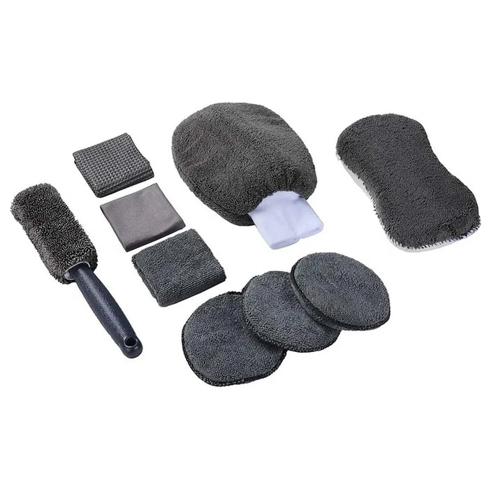 9Pcs Car Wash Kit Microfiber Towel Sponge Wax Applicator Wheel Brush Scratch Free Cleaning Set - Grey - 7