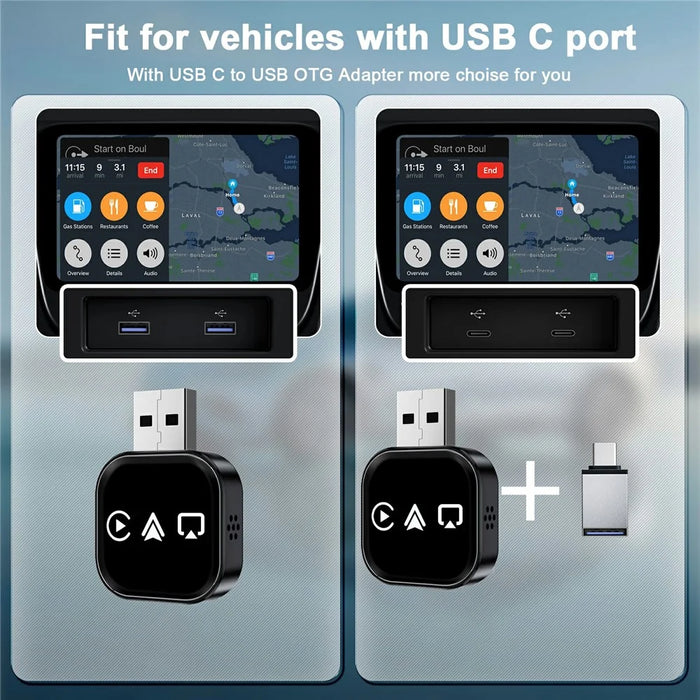 TYS-4222S Wireless CarPlay Android Auto Mirror Adapter Plug and Play Airplay Screen Mirroring USB Dongle - Black - 7