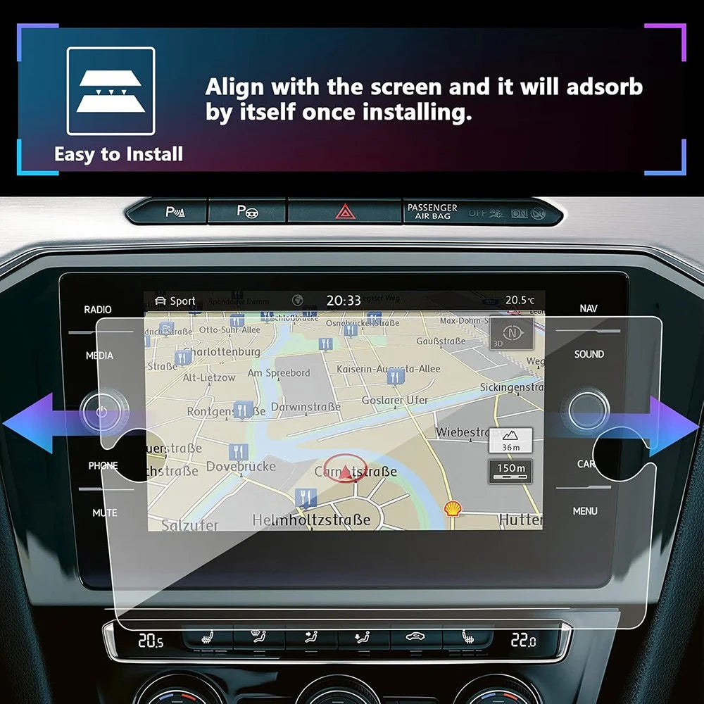 For T-ROC 2018 8 Inch Navigation Screen Protector 9H Hardness Shatterproof Tempered Glass Film (with Knob Holes) - 3