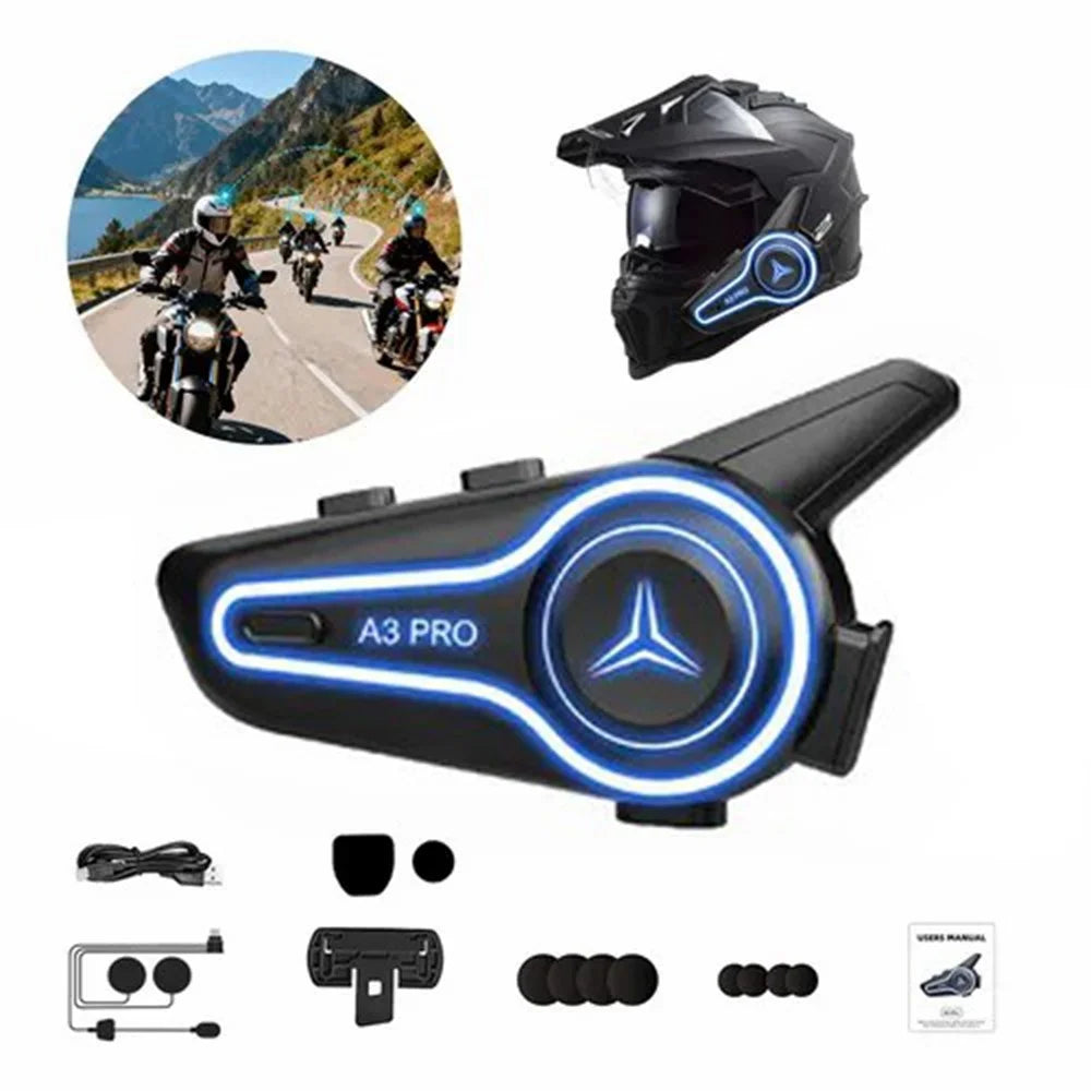A3 PRO Motorcycle Helmet Bluetooth-compatible Intercom Headset with Hard Mic 1000m Range IP67 Waterproof Interphone - 1