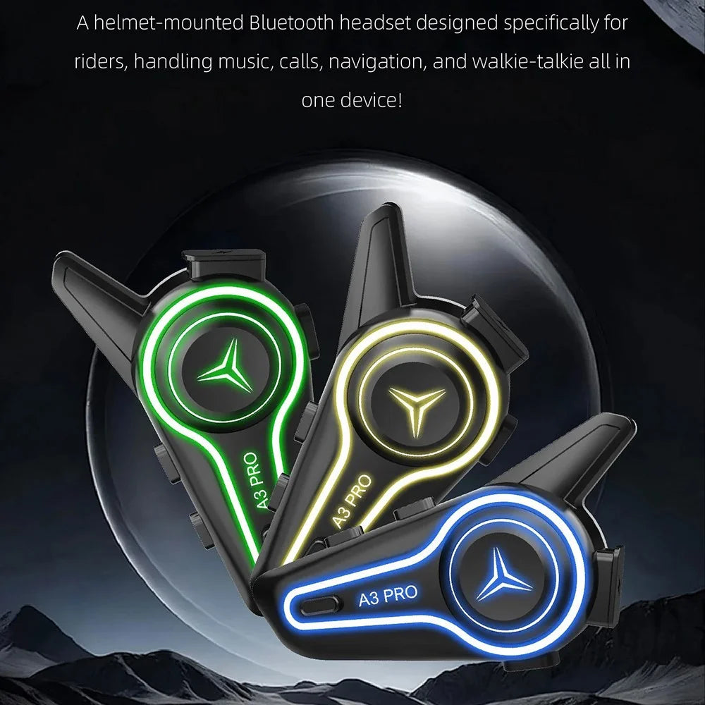 A3 PRO Motorcycle Helmet Bluetooth-compatible Intercom Headset with Hard Mic 1000m Range IP67 Waterproof Interphone - 2