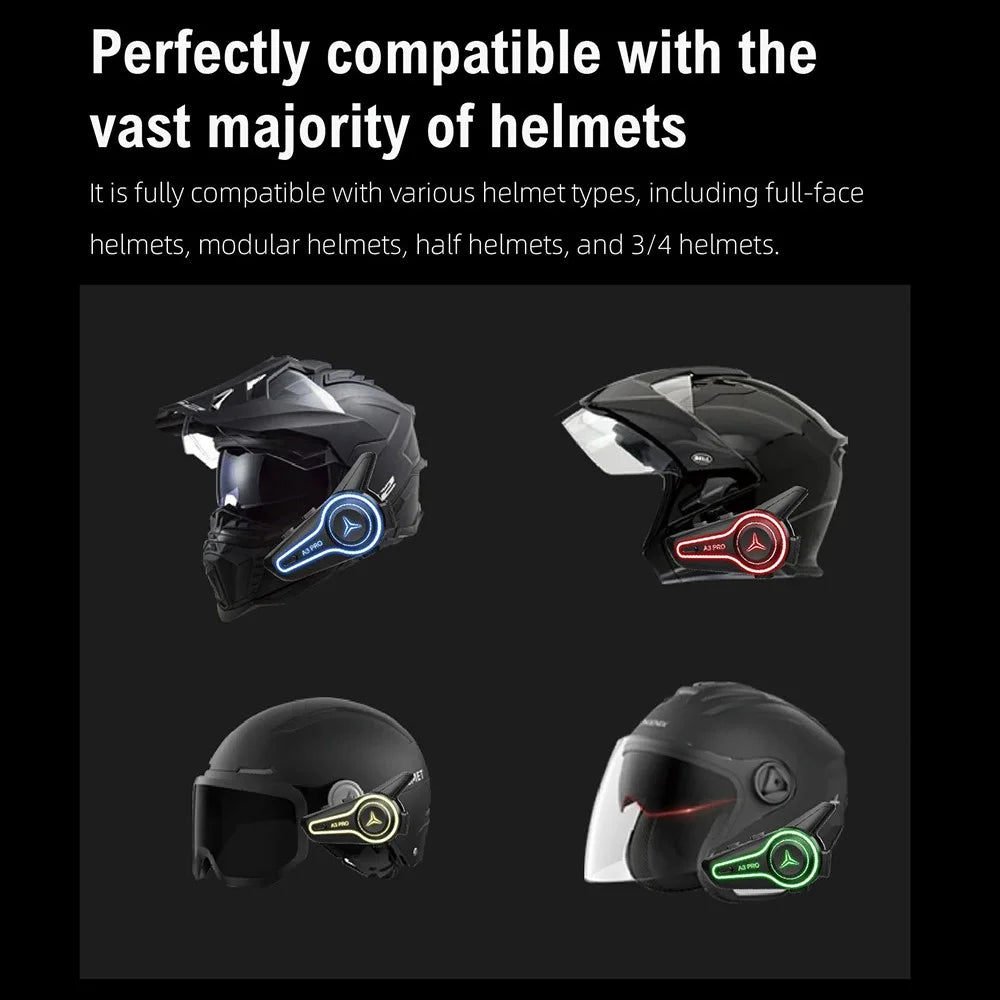 A3 PRO Motorcycle Helmet Bluetooth-compatible Intercom Headset with Hard Mic 1000m Range IP67 Waterproof Interphone - 5