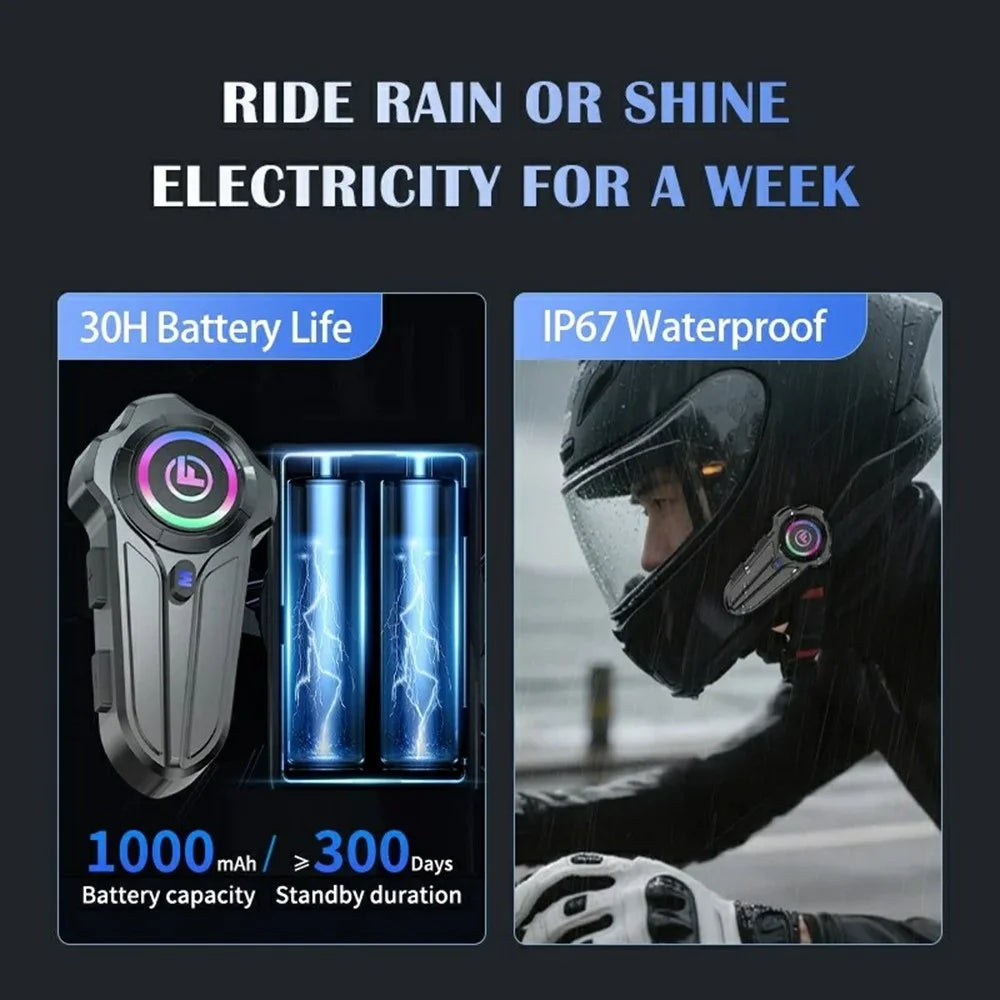 F10 PRO Motorcycle Helmet Bluetooth-compatible Intercom Headset with Hard Mic IP67 Waterproof 1000m Range Two-way Communication Interphone - 5