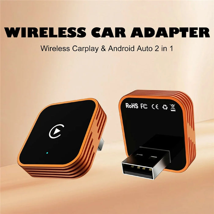 CP030-3 2 in 1 Wireless CarPlay Android Auto Adapter Plug and Play Car AI Box for iPhone Android - Orange - 2