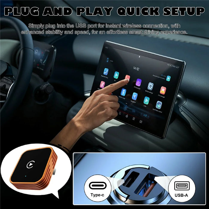CP030-3 2 in 1 Wireless CarPlay Android Auto Adapter Plug and Play Car AI Box for iPhone Android - Orange - 5