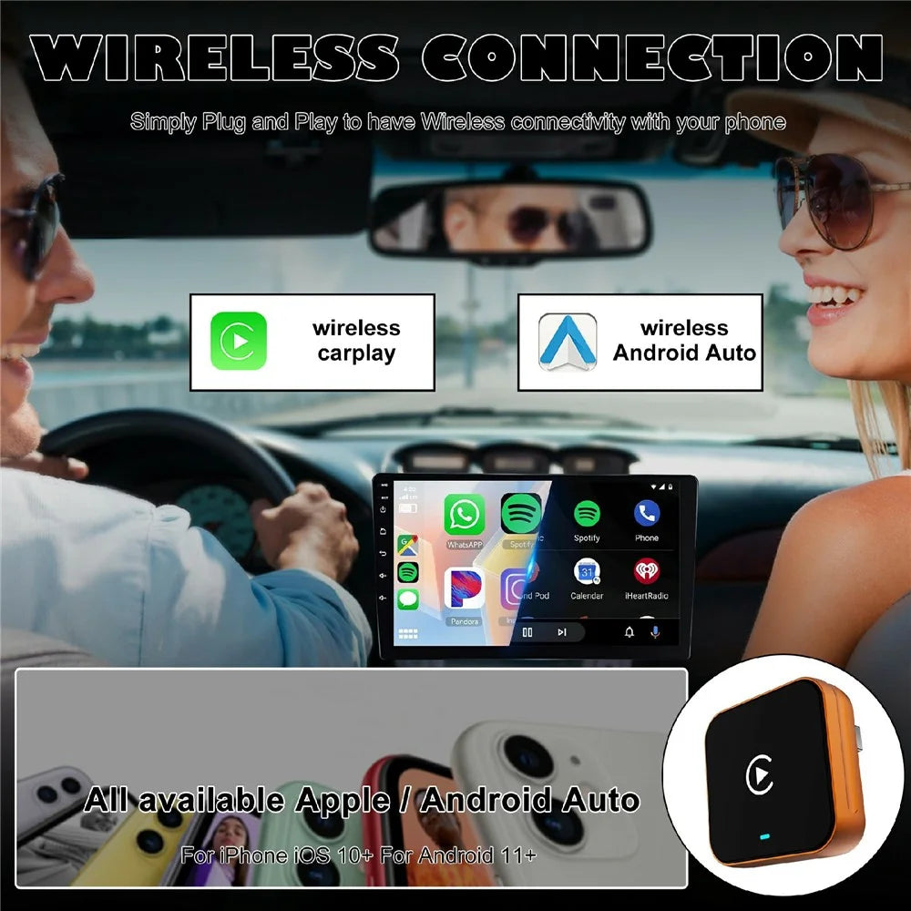 CP030-4 2 in 1 AI Box Wireless CarPlay Android Auto Adapter WiFi 6 Dual Band USB Dongle - Orange - 2