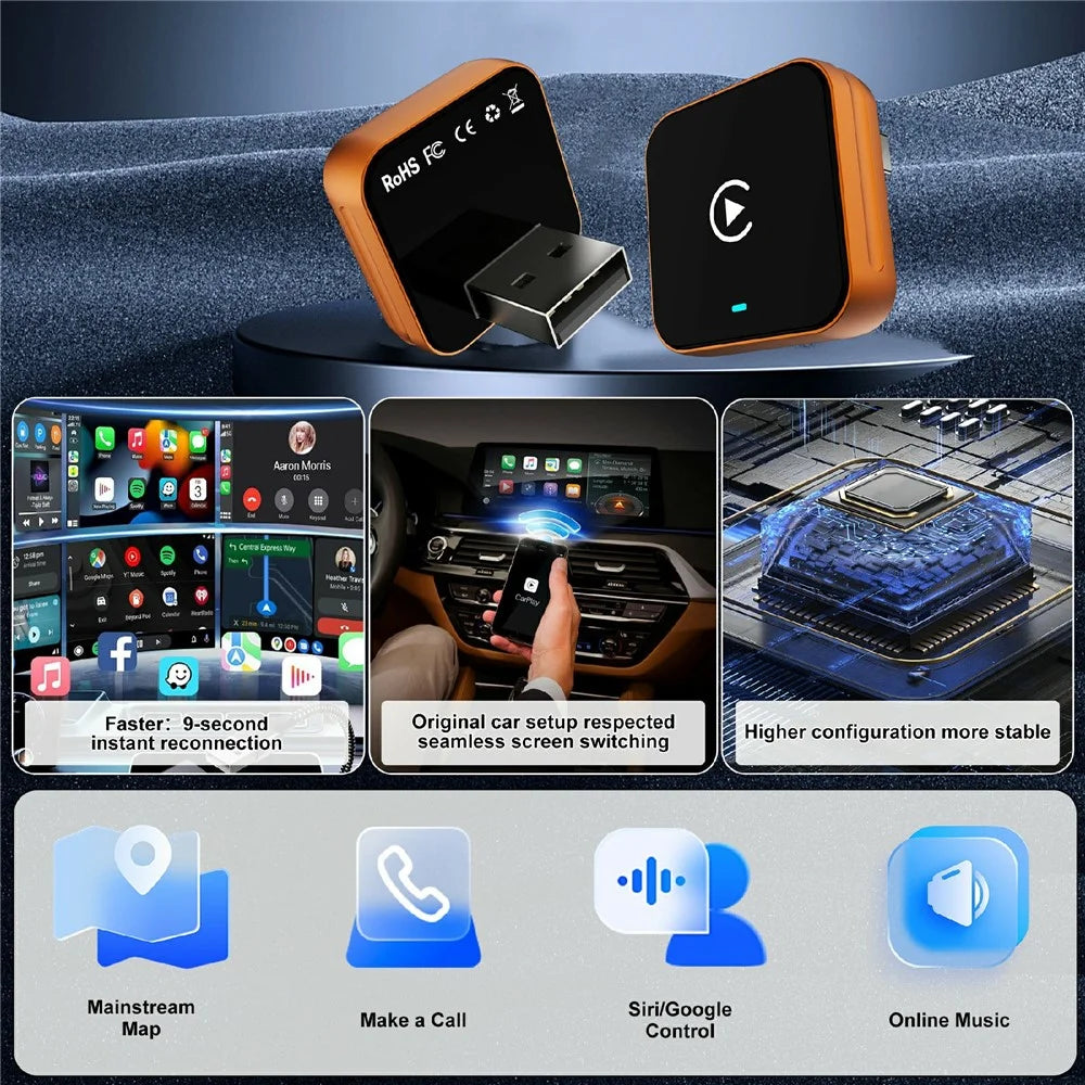 CP030-4 2 in 1 AI Box Wireless CarPlay Android Auto Adapter WiFi 6 Dual Band USB Dongle - Orange - 3