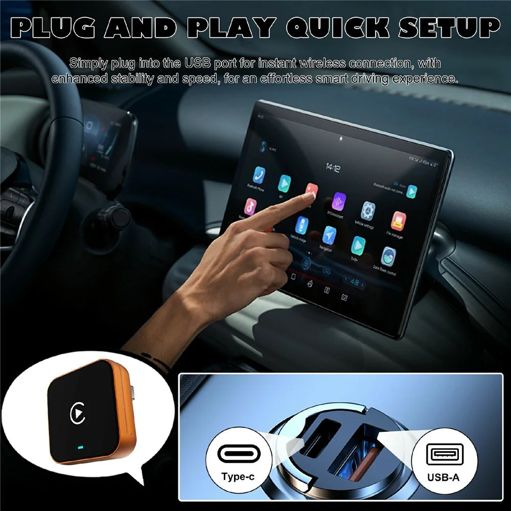 CP030-4 2 in 1 AI Box Wireless CarPlay Android Auto Adapter WiFi 6 Dual Band USB Dongle - Orange - 4