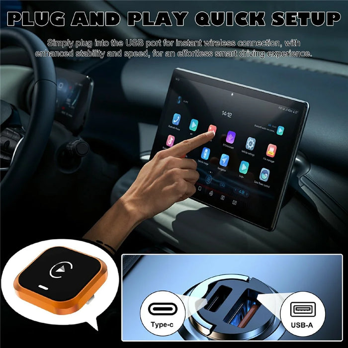 CP030-5 2 in 1 Wireless CarPlay Android Auto Adapter WiFi 6 Dual Band USB Dongle Car AI Box - Orange - 6