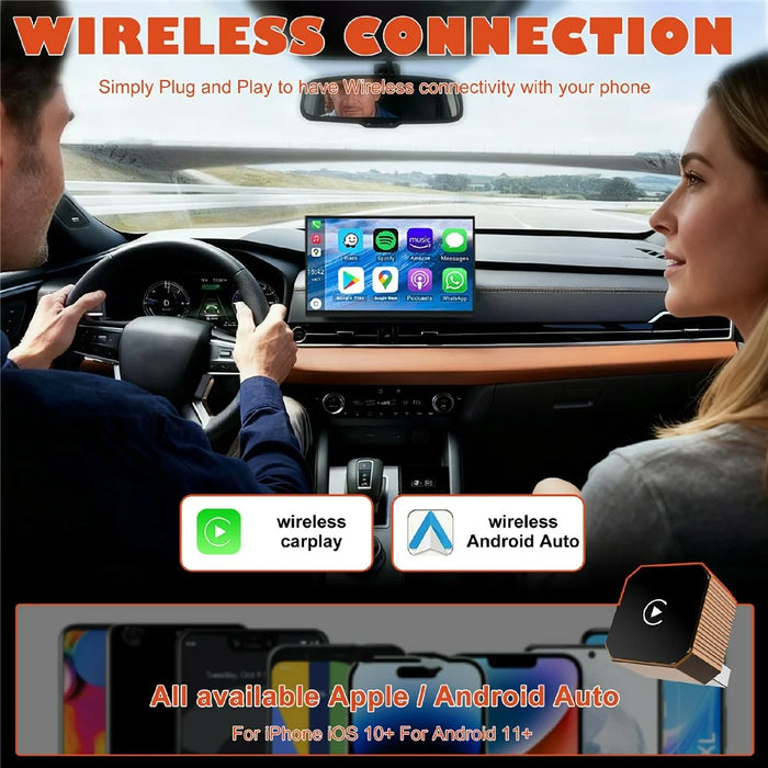 CP031-3 2 in 1 Wireless CarPlay Android Auto Adapter Plug and Play USB Dongle AI Box for Car - Orange - 4
