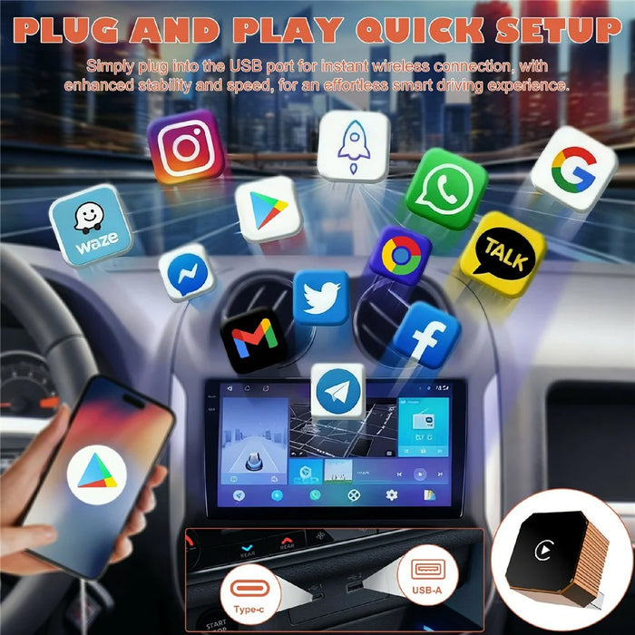 CP031-3 2 in 1 Wireless CarPlay Android Auto Adapter Plug and Play USB Dongle AI Box for Car - Orange - 5
