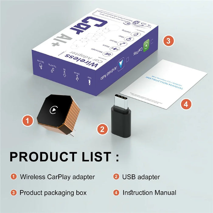 CP031-3 2 in 1 Wireless CarPlay Android Auto Adapter Plug and Play USB Dongle AI Box for Car - Orange - 7