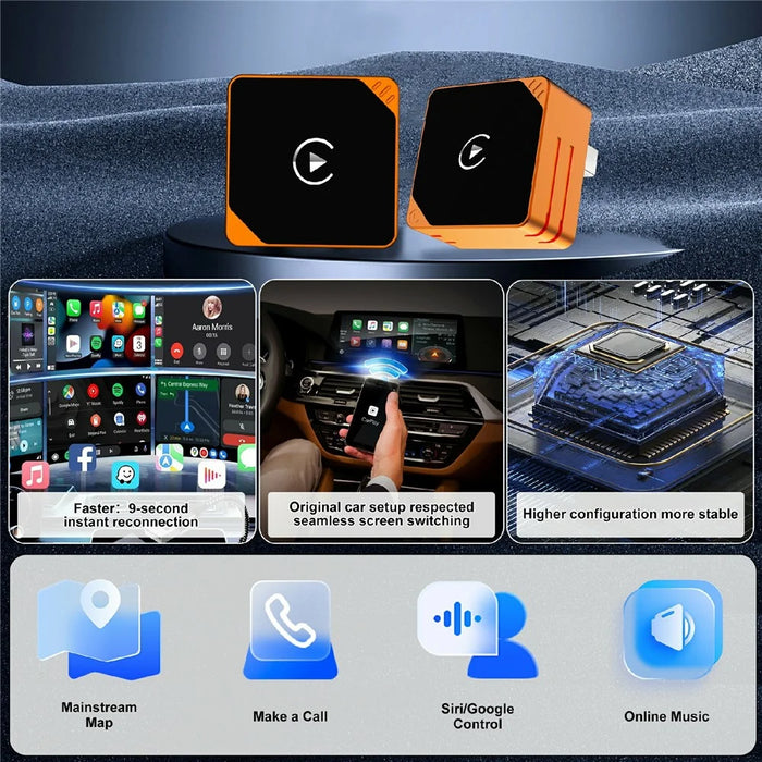 CP031-2 2 in 1 Wireless Car Adapter CarPlay Android Auto Plug and Play USB Dongle for iPhone Android - Orange - 2