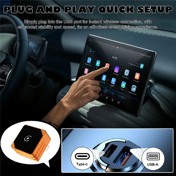 CP031-2 2 in 1 Wireless Car Adapter CarPlay Android Auto Plug and Play USB Dongle for iPhone Android - Orange - 4