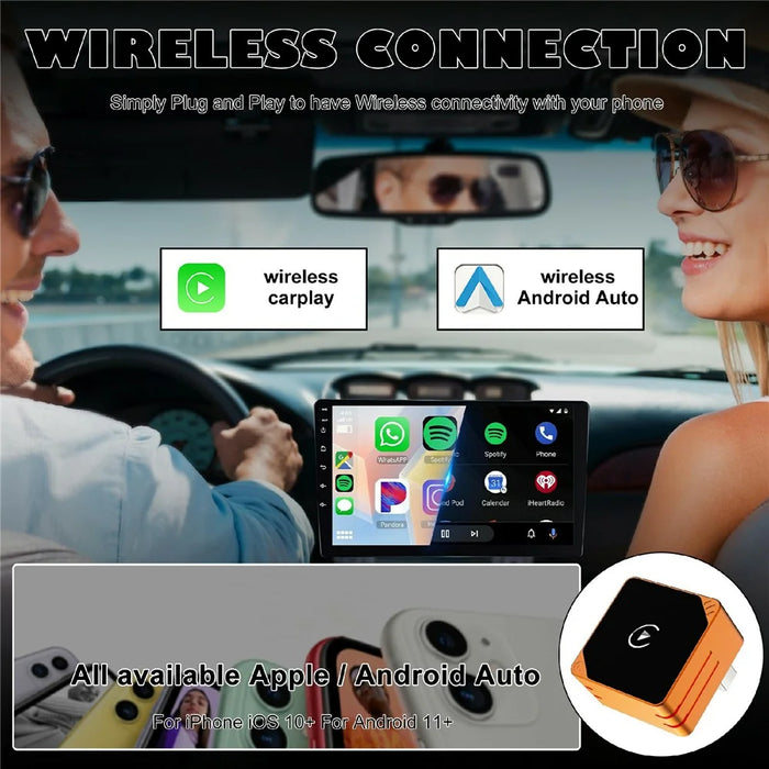 CP031-2 2 in 1 Wireless Car Adapter CarPlay Android Auto Plug and Play USB Dongle for iPhone Android - Orange - 5