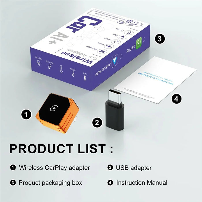 CP031-2 2 in 1 Wireless Car Adapter CarPlay Android Auto Plug and Play USB Dongle for iPhone Android - Orange - 7