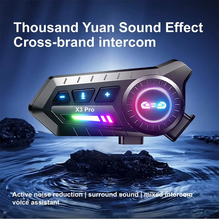 X3 PRO IP67 Waterproof Motorcycle Helmet Intercom Headset 1000m Range Noise Reduction Bluetooth-compatible Interphone with Hard Mic - 2