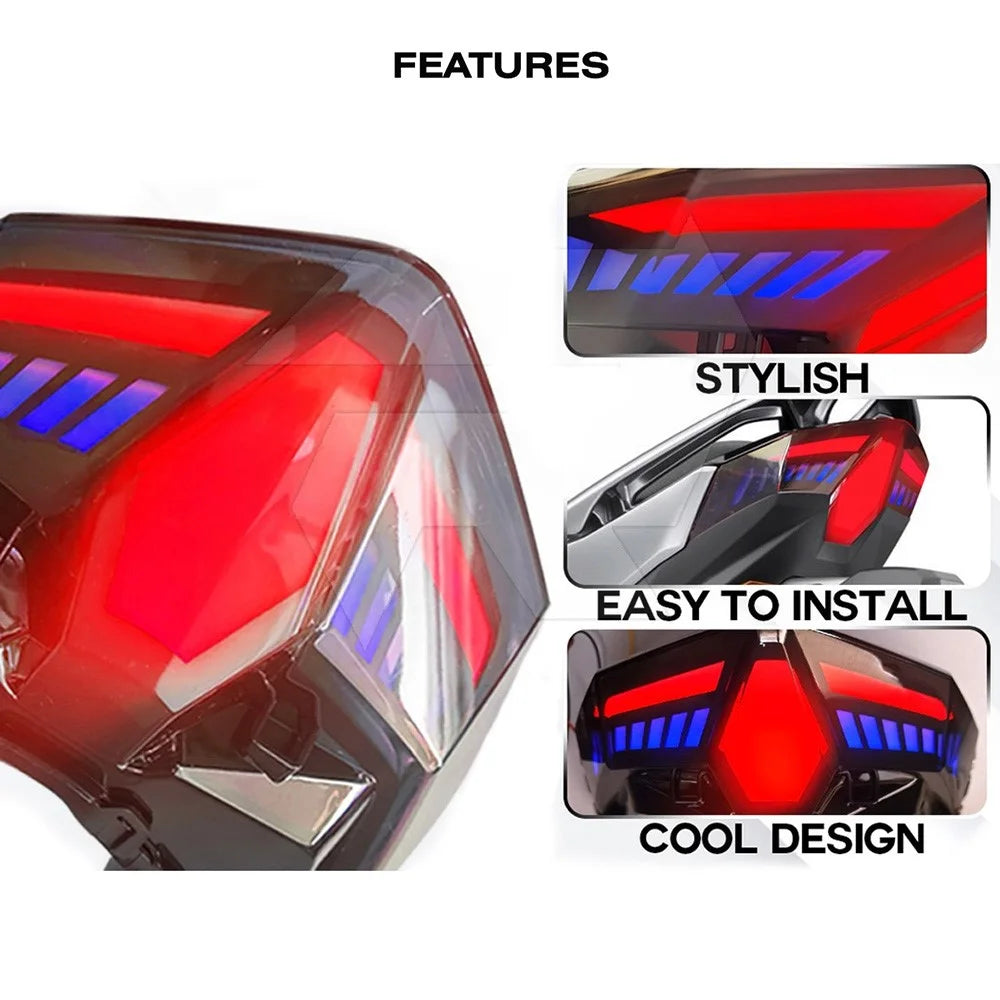 Motorcycle LED Tail Light for CLICK 125 / 150 / V1 / V2 / V3 / 125i V-Shape Turn Signal Brake Lamp - Blue Light - 4