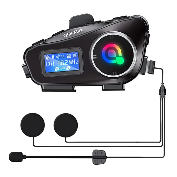 Q58Max 500m Range Motorcycle Helmet Bluetooth-compatible Intercom Headset FM Radio with LED Light, Hard Mic - 2