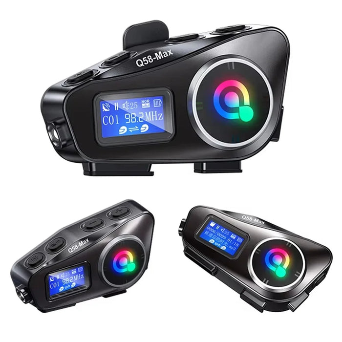 Q58Max 500m Range Motorcycle Helmet Bluetooth-compatible Intercom Headset FM Radio with LED Light, Hard Mic - 3
