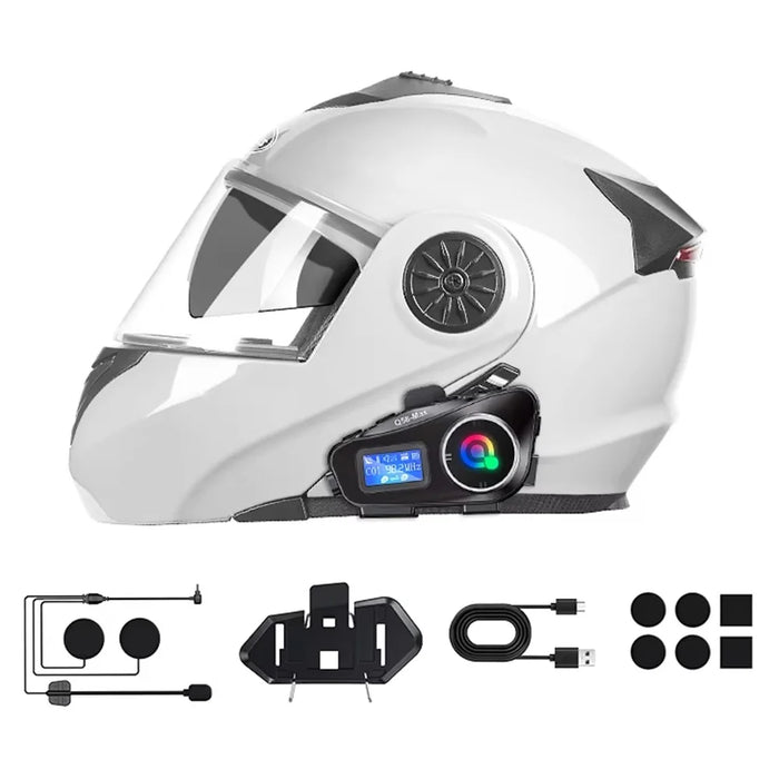 Q58Max 500m Range Motorcycle Helmet Bluetooth-compatible Intercom Headset FM Radio with LED Light, Hard Mic - 4
