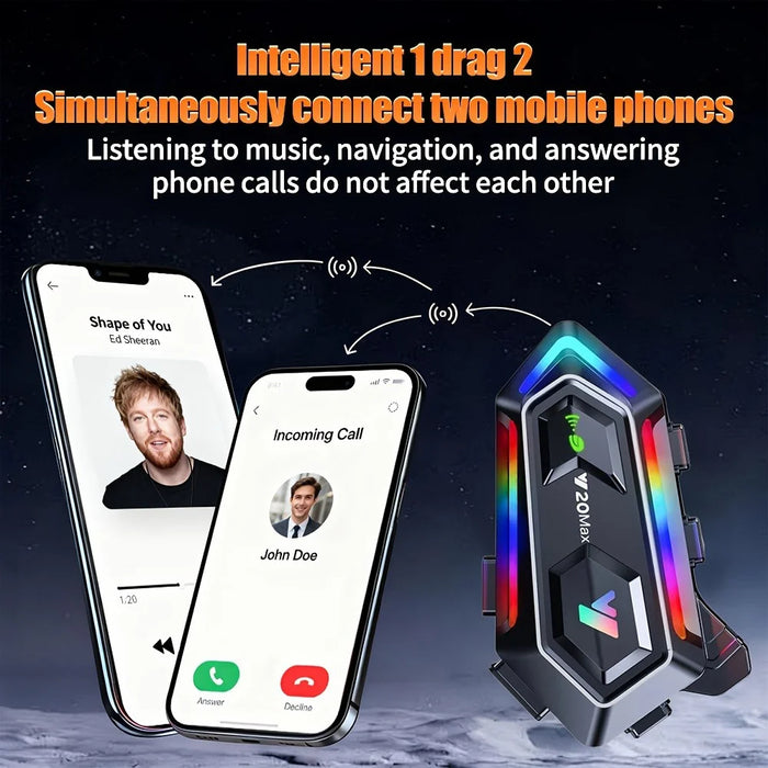 Y20MAX IPX6 Waterproof RGB Lighting Motorcycle Helmet Bluetooth-compatible Intercom Headset with Hard Mic - 6