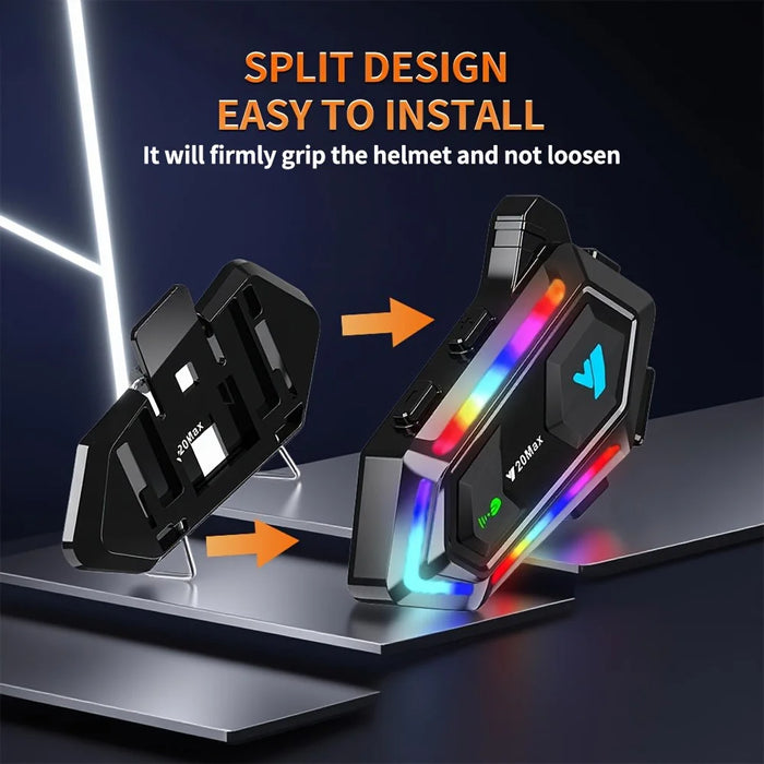 Y20MAX IPX6 Waterproof RGB Lighting Motorcycle Helmet Bluetooth-compatible Intercom Headset with Hard Mic - 7
