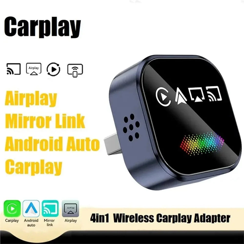 Q1A 4 in 1 Wired to Wireless CarPlay Android Auto Adapter USB Dongle Support AirPlay and Mirror Link, with Breathing Light - Sapphire - 2