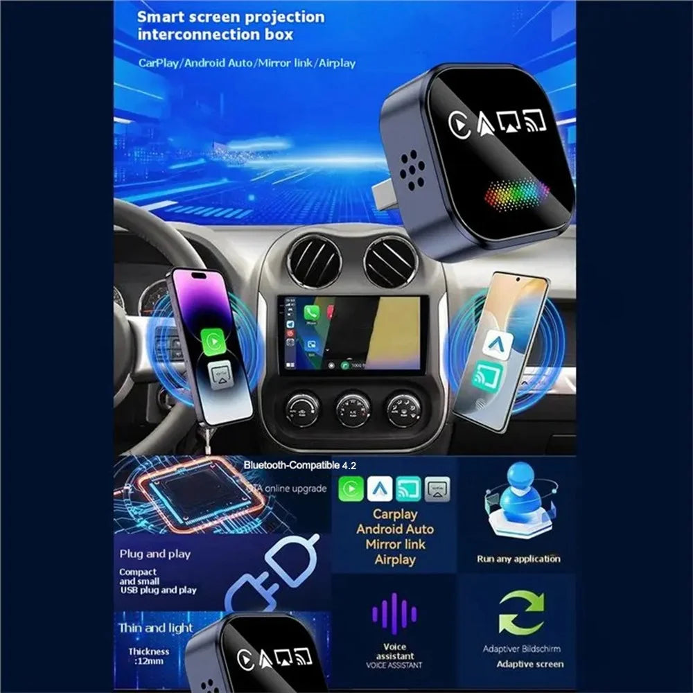Q1A 4 in 1 Wired to Wireless CarPlay Android Auto Adapter USB Dongle Support AirPlay and Mirror Link, with Breathing Light - Sapphire - 3