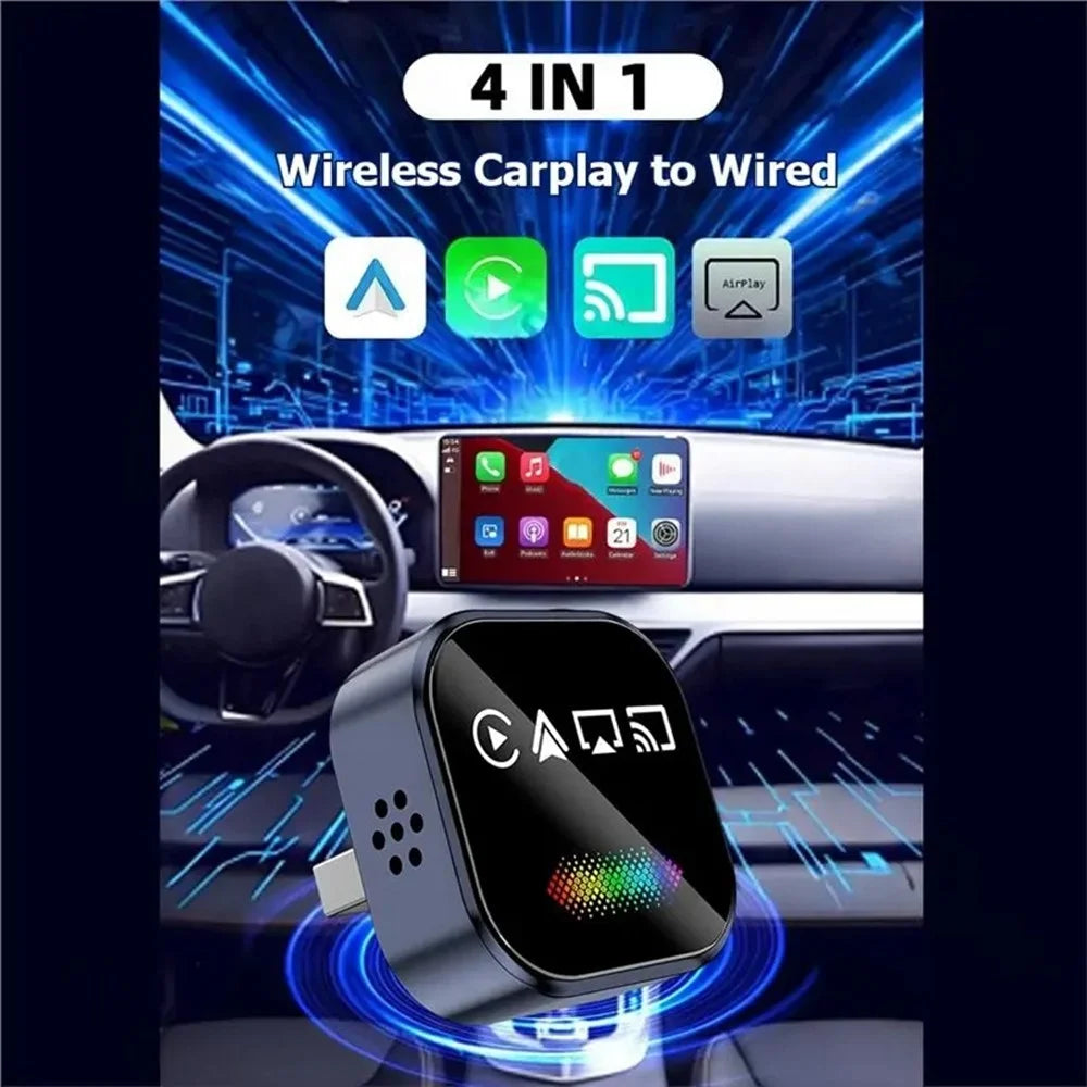 Q1A 4 in 1 Wired to Wireless CarPlay Android Auto Adapter USB Dongle Support AirPlay and Mirror Link, with Breathing Light - Sapphire - 4