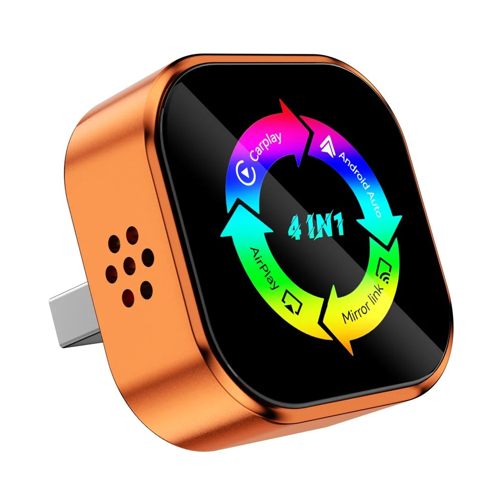 Q1A 4 in 1 CarPlay Android Auto AirPlay Mirror Link Adapter Bluetooth-compatible / WiFi Wireless AI Box USB Dongle - Orange+Colorful Symbol - 1