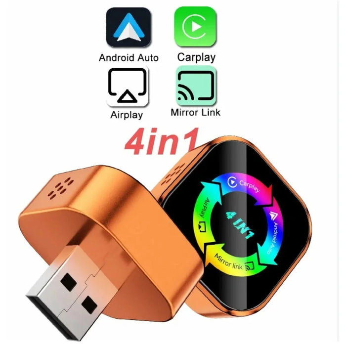 Q1A 4 in 1 CarPlay Android Auto AirPlay Mirror Link Adapter Bluetooth-compatible / WiFi Wireless AI Box USB Dongle - Orange+Colorful Symbol - 2